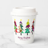 Wasserfarbene Gemusterte Weihnachtsbaumen Pappbecher (Rückseite)