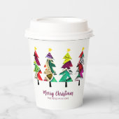 Wasserfarbene Gemusterte Weihnachtsbaumen Pappbecher (Vorderseite)