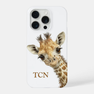 Wasserfarbene Giraffe mit Monogramm-Anfangsbuchsta iPhone 15 Pro Hülle