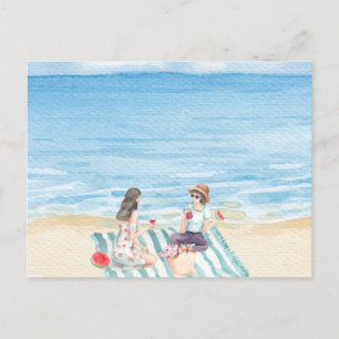 Wasserfarbene Girls am Strand Postkarte