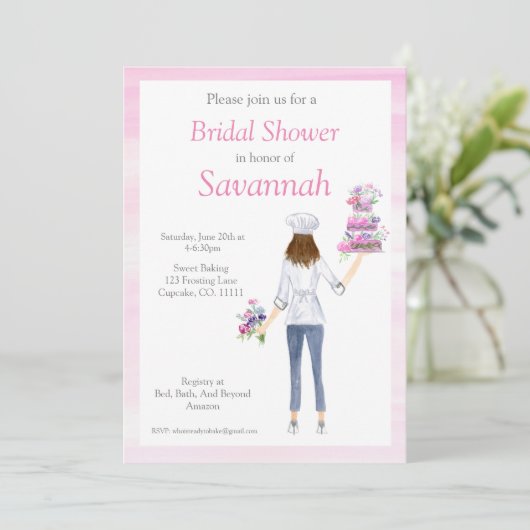 Wasserfarbene Girls Backen Brautparty Einladung (Stehend Vorderseite)