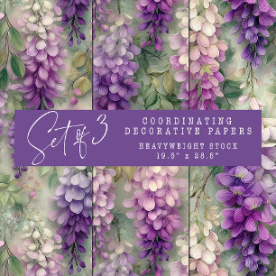 WASSERFARBENE GLOCKENWISTERIE BLUMEN DEKORATIV PAP GESCHENKPAPIER SET