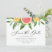 Wasserfarbene Grapefruits und Orangen Sommerhochze Save The Date (Stehend Vorderseite)