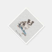Wasserfarbene Grenze Collie Napkins Serviette (Ecke)