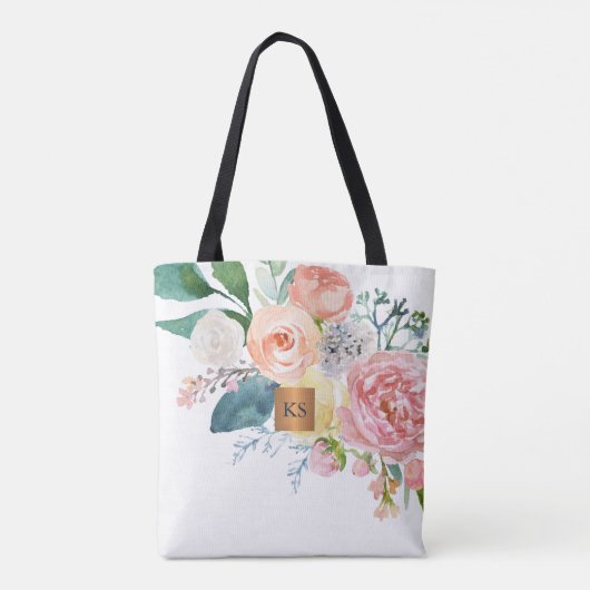 Wasserfarbene große Erbsen mit Monogramm metallisc Tasche (Rückseite)