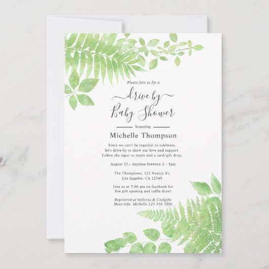 Wasserfarbene Grünanlage mit Bridal- oder Babydusc Einladung (Vorderseite)