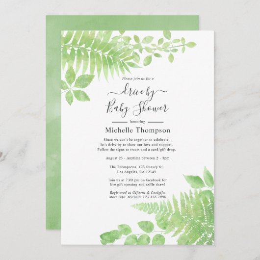 Wasserfarbene Grünanlage mit Bridal- oder Babydusc Einladung (Vorne/Hinten)