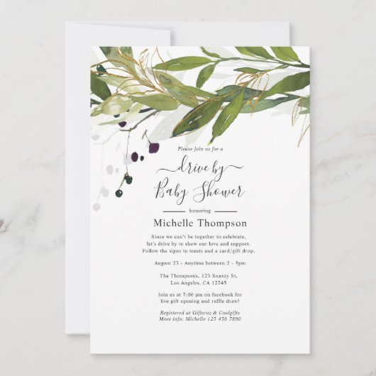 Wasserfarbene Grünanlage mit Bridal- oder Babydusc Einladung (Vorderseite)