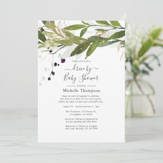 Wasserfarbene Grünanlage mit Bridal- oder Babydusc Einladung (Stehend Vorderseite)