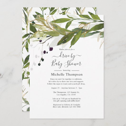 Wasserfarbene Grünanlage mit Bridal- oder Babydusc Einladung (Vorne/Hinten)