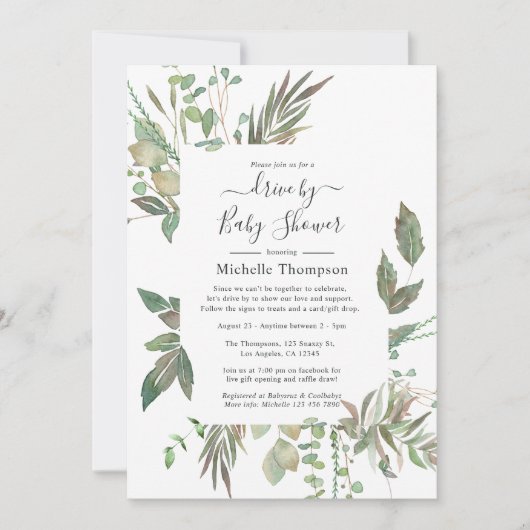 Wasserfarbene Grünanlage mit Bridal- oder Babydusc Einladung (Vorderseite)