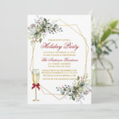 Wasserfarbene Grünanlagen Berries Holiday Gold Rot Einladung (Stehend Vorderseite)