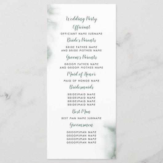 Wasserfarbene Grünanlagen Elegante Hochzeitsprogra Programm (Rückseite)