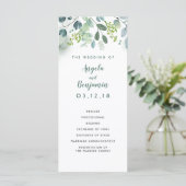 Wasserfarbene Grünanlagen Elegante Hochzeitsprogra Programm (Stehend Vorderseite)