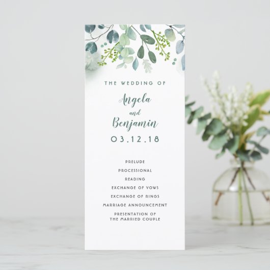 Wasserfarbene Grünanlagen Elegante Hochzeitsprogra Programm (Stehend Vorderseite)