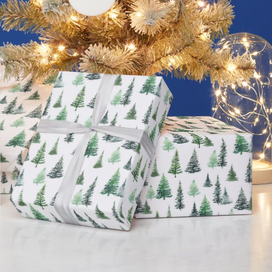 Wasserfarbene, grüne Bäume Waldmuster Geschenkpapier (Feiertage)