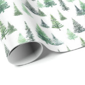 Wasserfarbene, grüne Bäume Waldmuster Geschenkpapier (Rolleneckpunkt)
