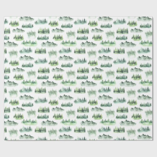 Wasserfarbene, grüne Bäume Waldmuster Geschenkpapier (Flach)