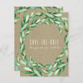 Wasserfarbene grüne Blätter Rustikale Kraft Save t Ankündigungspostkarte (Vorne/Hinten)