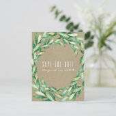Wasserfarbene grüne Blätter Rustikale Kraft Save t Ankündigungspostkarte (Stehend Vorderseite)