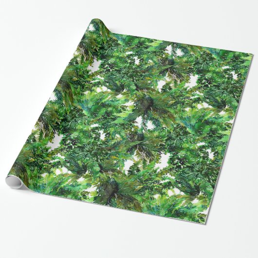 Wasserfarbene grüne Farnwald-Herbstmuster Geschenkpapier (Ungerollt)