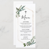 Wasserfarbene Grüne Goldkreuz Taufmenü Menükarte (Vorne/Hinten)
