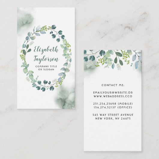 Wasserfarbene Grüne Hochzeit Elegant und kreativ Visitenkarte (Vorne/Hinten)