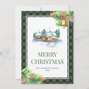 Wasserfarbene grüne karierte Weihnachten