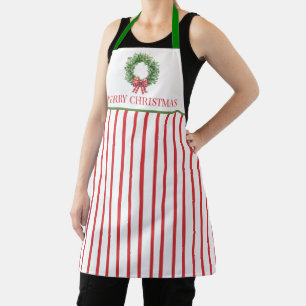 Wasserfarbene grüne Kränze mit roten Gingham-Schle Schürze