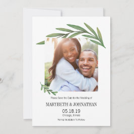 Wasserfarbene Grüne Leaf Save the Date Fotokarte