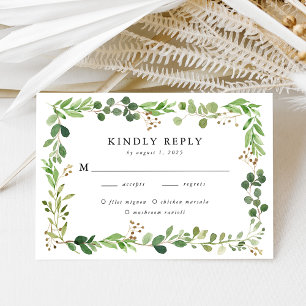 Wasserfarbene Grüne Mahlzeit Hochzeit RSVP Karte