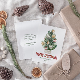 Wasserfarbene Grüne Ornamente Bäume Frohe Weihnach Feiertagskarte