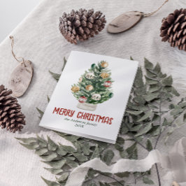 Wasserfarbene Grüne Ornamente Bäume Frohe Weihnach Feiertagskarte