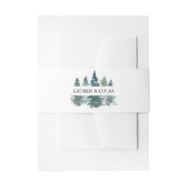 Wasserfarbene grüne Pinienwälder Rustikale Hochzei Einladungsbanderole