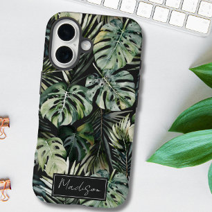 Wasserfarbene grüne tropische Waldblätter Muster iPhone 16 Hülle