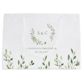 Wasserfarbene Grünkrone Monogramm-Hochzeit Große Geschenktüte (Vorderseite)