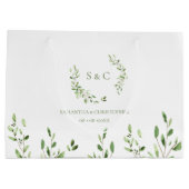 Wasserfarbene Grünkrone Monogramm-Hochzeit Große Geschenktüte (Rückseite)