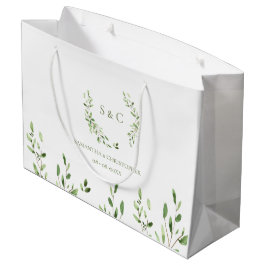 Wasserfarbene Grünkrone Monogramm-Hochzeit Große Geschenktüte