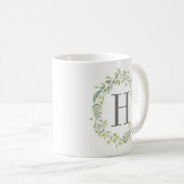 Wasserfarbene Grünkrone und Monogramm Kaffeetasse (VorderseiteRechts)