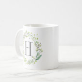 Wasserfarbene Grünkrone und Monogramm Kaffeetasse (Vorderseite Links)
