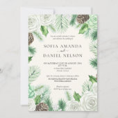 Wasserfarbene Grünpflanzen Blumen Winter Hochzeit Einladung (Vorderseite)