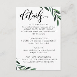 Wasserfarbene Grünpflanzen Hochzeitsdetails Begleitkarte