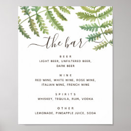 Wasserfarbene Grünpflanzen Hochzeitsgetränke Bar Poster