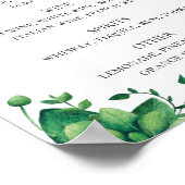 Wasserfarbene Grünpflanzen Hochzeitsgetränke-Menü Poster (Ecke)