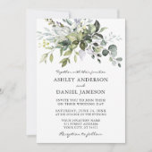 Wasserfarbene Grünpflanzen Hochzeitsstich Foto Zur Einladung (Vorderseite)
