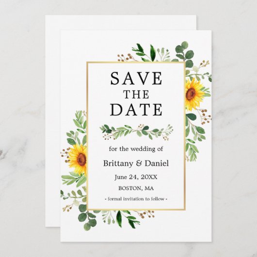 Wasserfarbene Grünpflanzen Sonnenblumen Save the D Save The Date (Vorne/Hinten)
