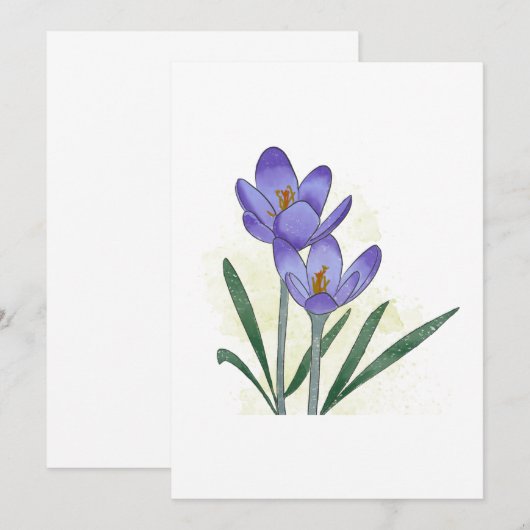 Wasserfarbene handbemalte Crocus-Blume Einladung (Vorne/Hinten)