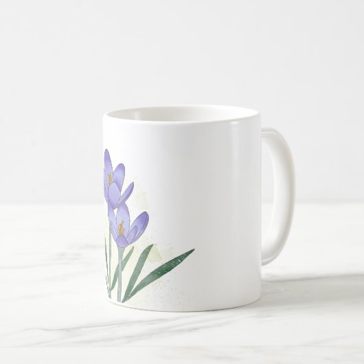 Wasserfarbene handbemalte Crocus-Blume Kaffeetasse (VorderseiteRechts)