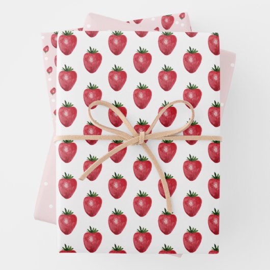 Wasserfarbene, handbemalte Erdbeeren Geschenkpapier Set (Beispiel)