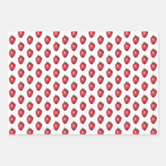 Wasserfarbene, handbemalte Erdbeeren Geschenkpapier Set (Vorderseite)